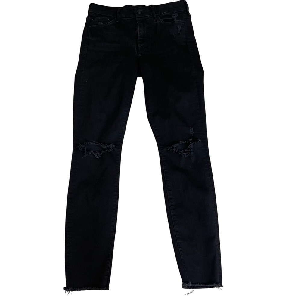 Mother Looker Ankle Fray Jeans Guilty as Sin Black Distressed Skinny 27 EUC